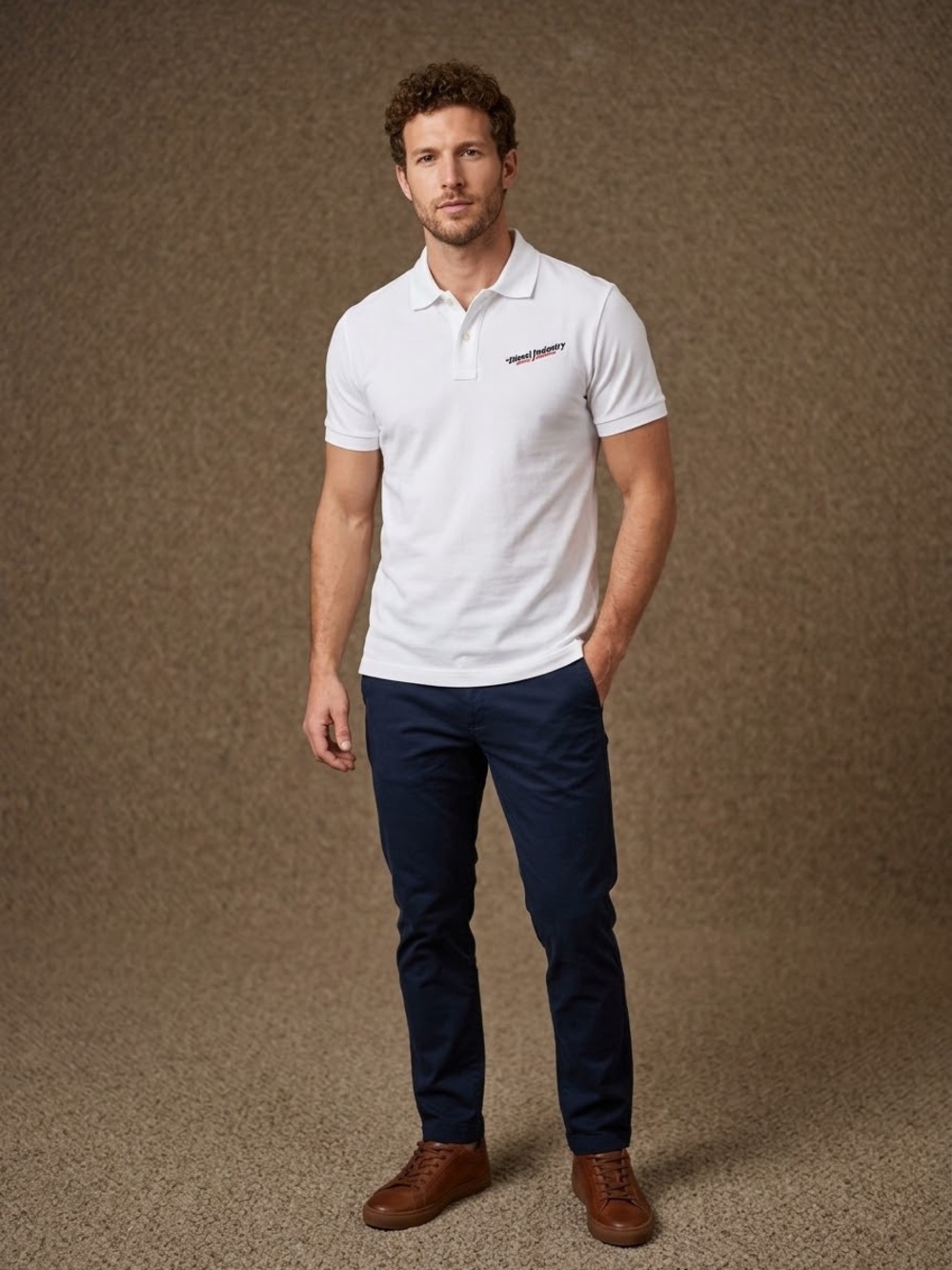 DIESEL Industry Graphic Logo Cotton Piqué Polo Shirt | White | Size L